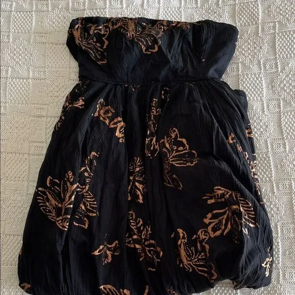 Free People Baja Babe Black Bronze Foil Halter Midi Dress Sz M - Picture 4 of 14